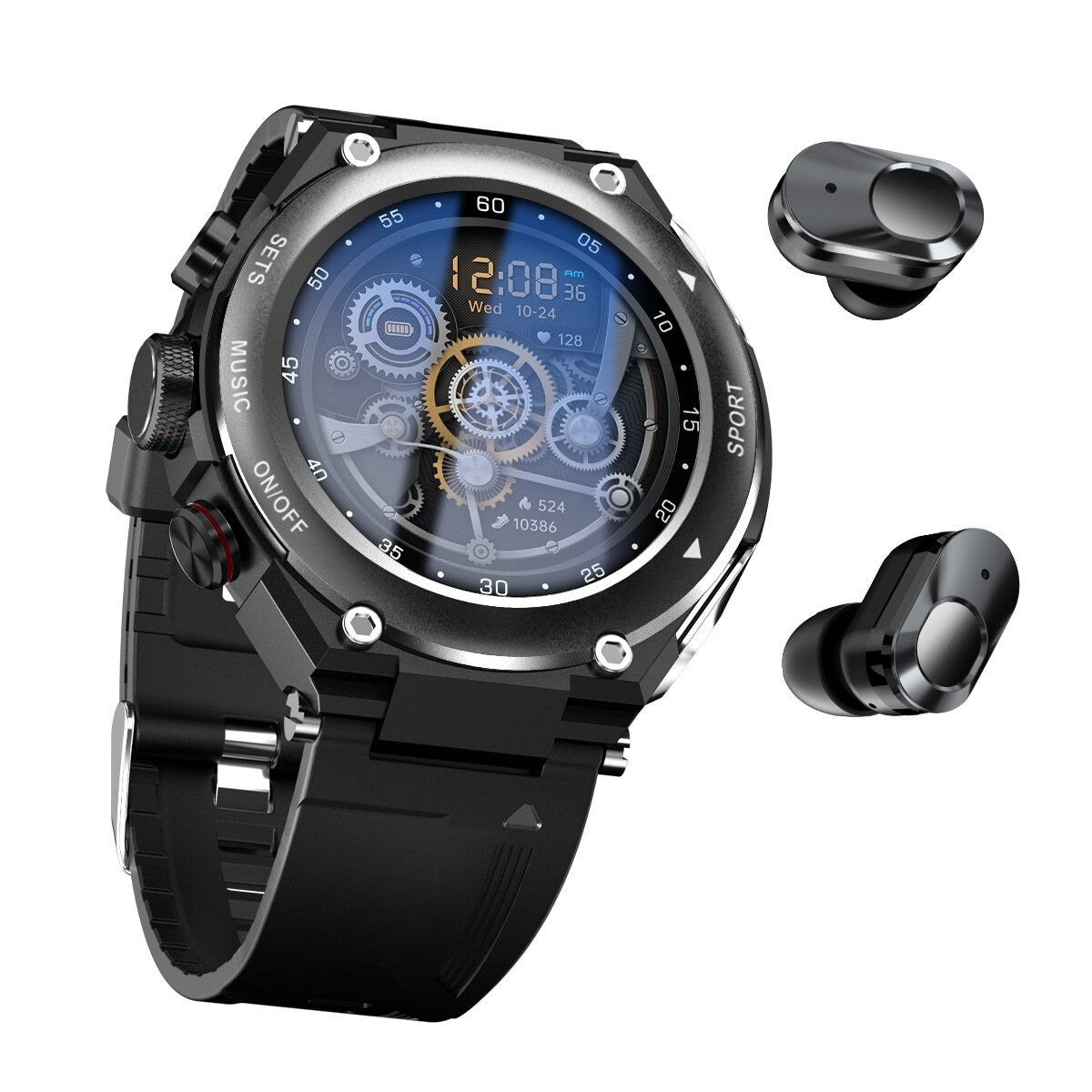 Smartwatch with Integrated Wireless Earphones (Compatible with iPhone & Android)