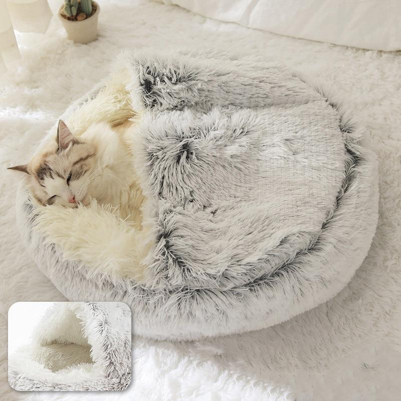 Round Plush Calming Cat Cave