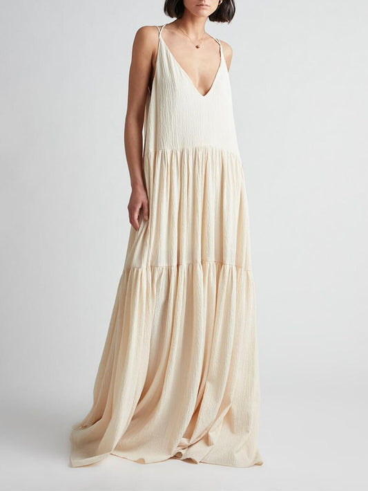 Elegant Resort Deep V-Neckline Strappy Maxi Dress - Luxinsly