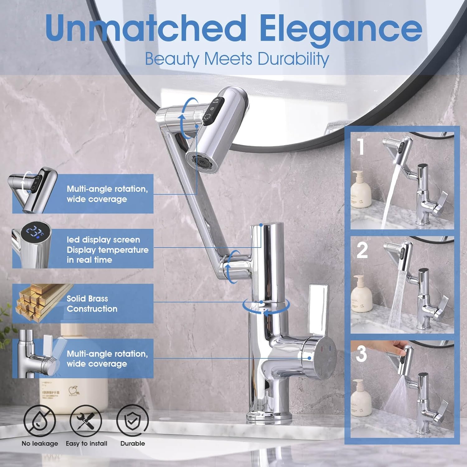 Smart Digital Display Hot and Cold Bathroom Basin Faucet