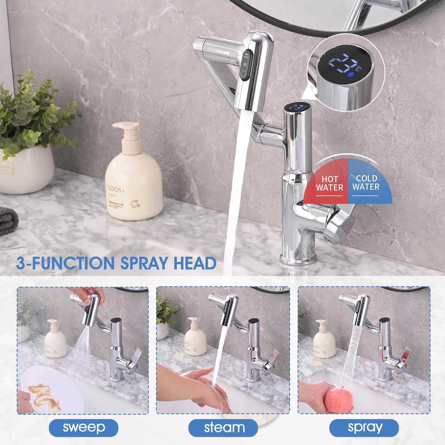 Smart Digital Display Hot and Cold Bathroom Basin Faucet