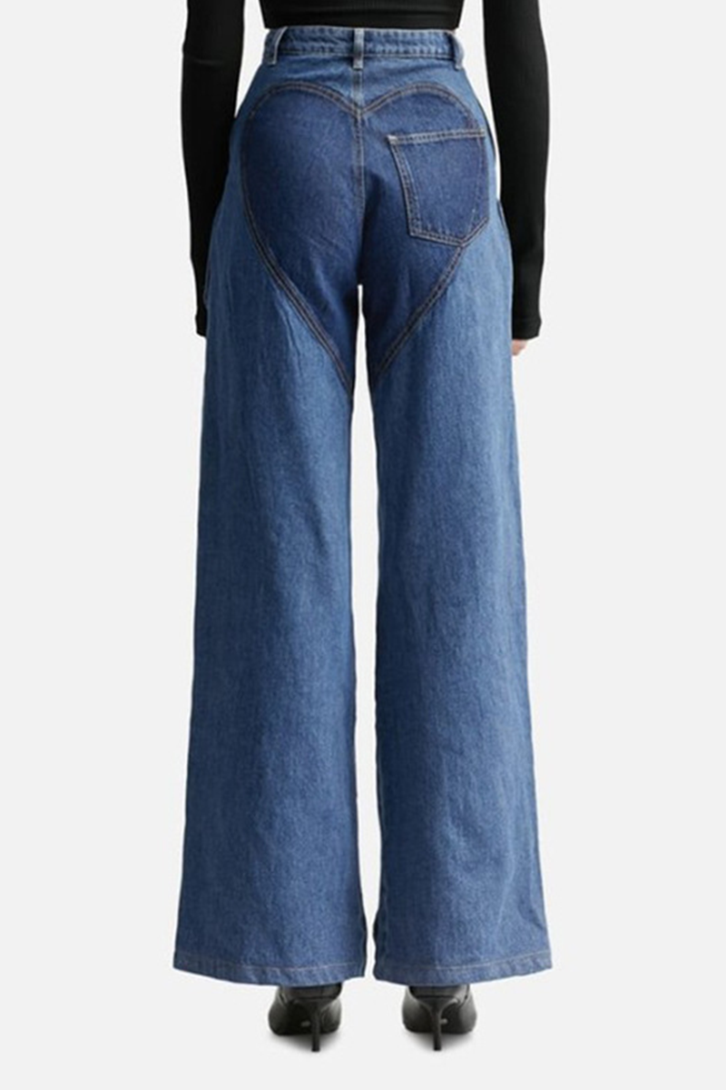 High-Waisted Straight-Leg Denim Jeans with Solid Hollow-Out