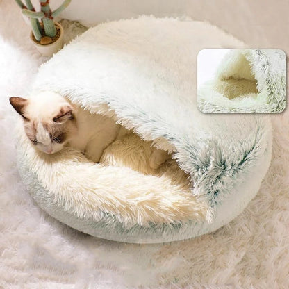 Round Plush Calming Cat Cave - Luxinsly