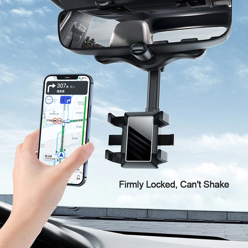 360° Rotatable Multifunctional Car Rearview Mirror Phone Holder - Luxinsly