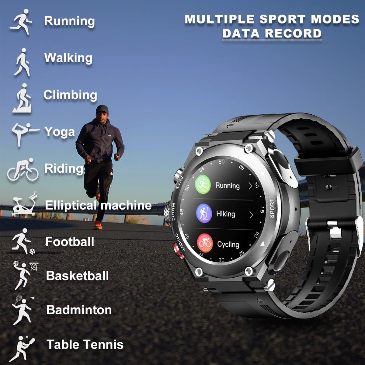 Smartwatch with Integrated Wireless Earphones (Compatible with iPhone & Android)