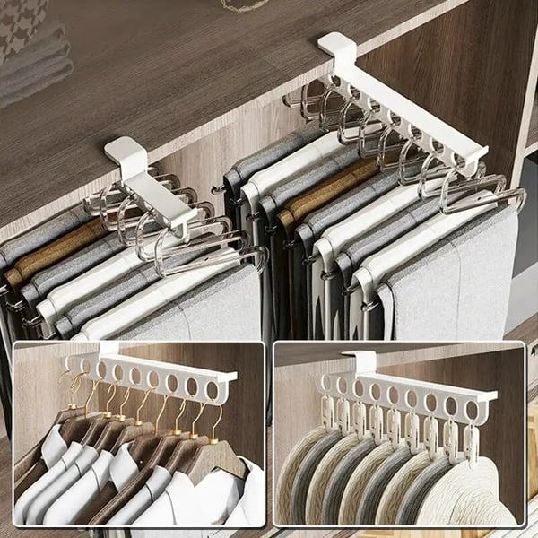 Intelligent Pull-Out Slide Trouser Rack | Buy 1 and Get 5 Free Goose-Shaped Hangers!