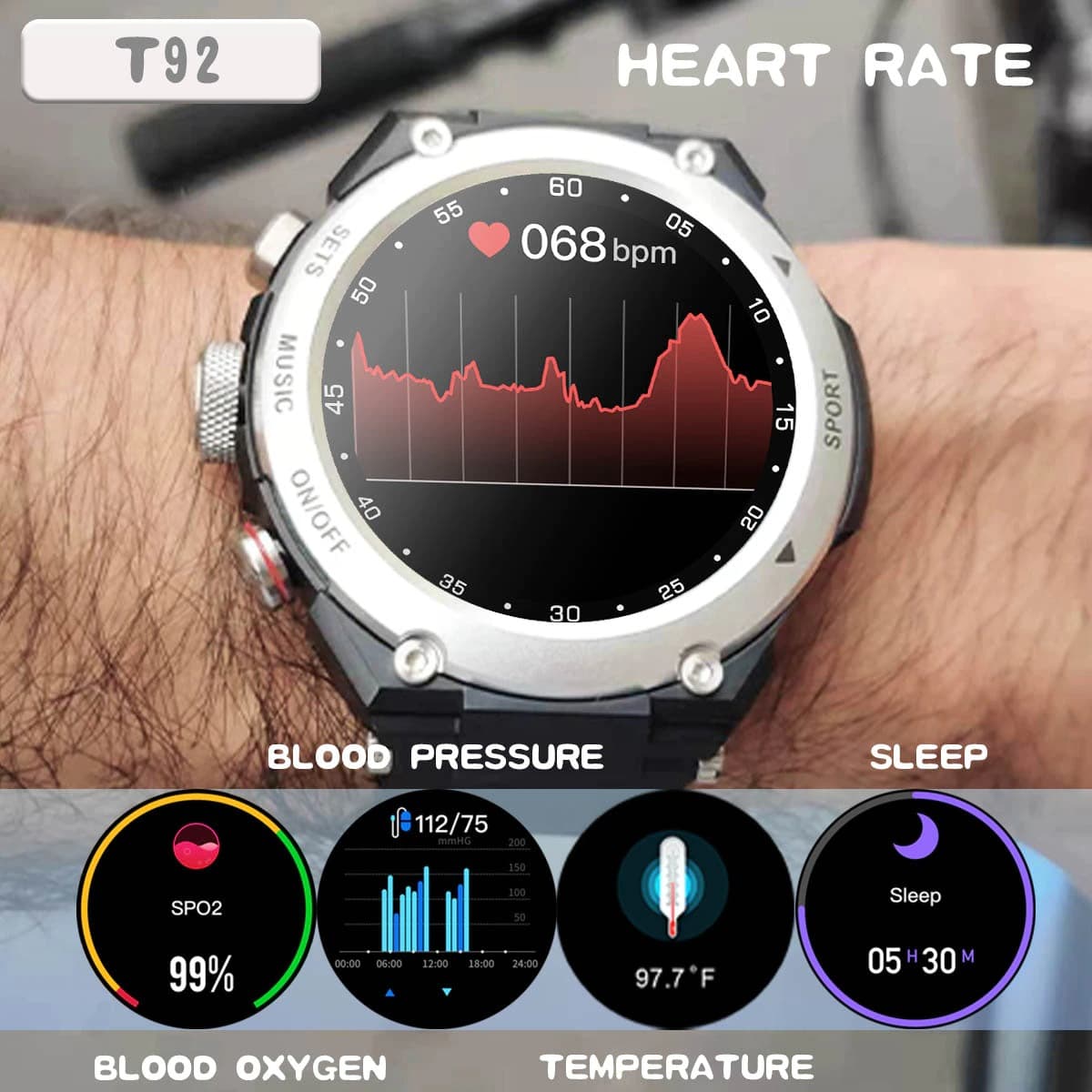 Smartwatch with Integrated Wireless Earphones (Compatible with iPhone & Android)