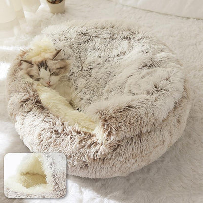 Round Plush Calming Cat Cave - Luxinsly