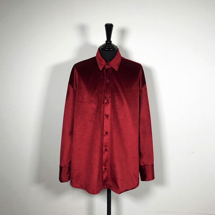 Velvet Collared Button-Up Shirt