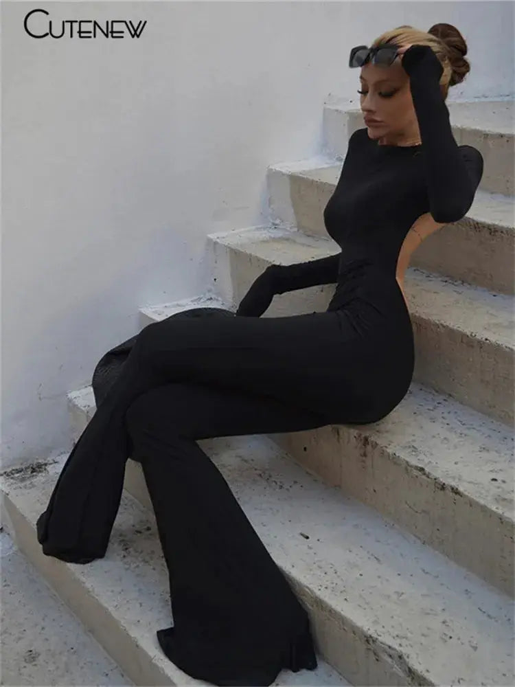 Black Backless Jumpsuit Luxinsly