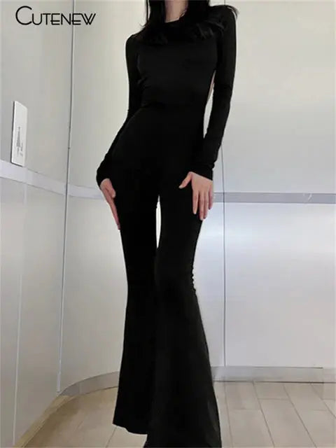 Black Backless Jumpsuit Luxinsly