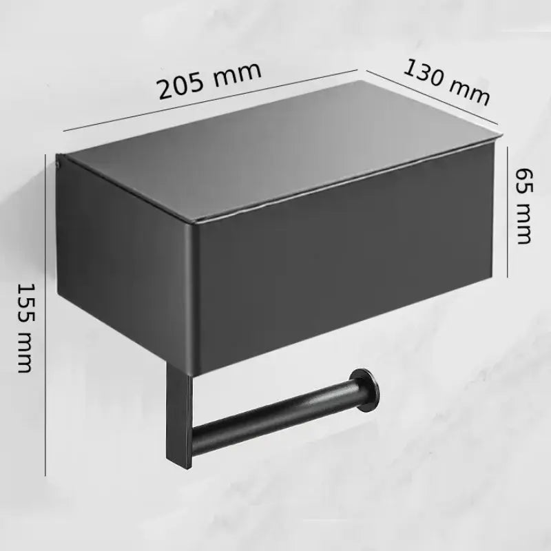 Black Elegance Guard: A sophisticated matte black toilet roll holder featuring a smart storage compartment. Luxinsly