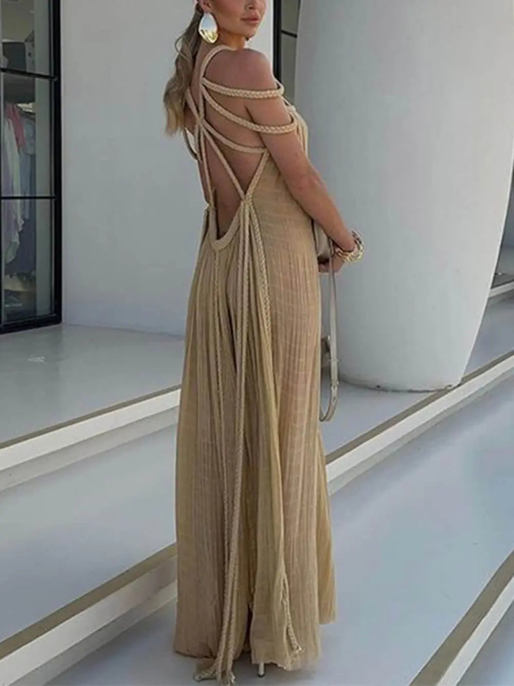 Draped Braids Maxi Cover-Up Dress - Luxinsly