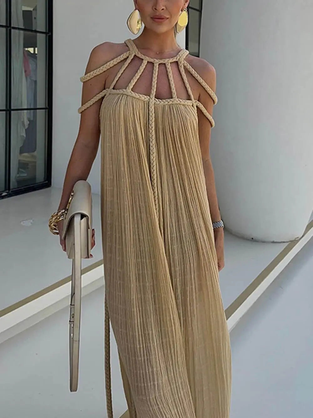 Draped Braids Maxi Cover-Up Dress - Luxinsly