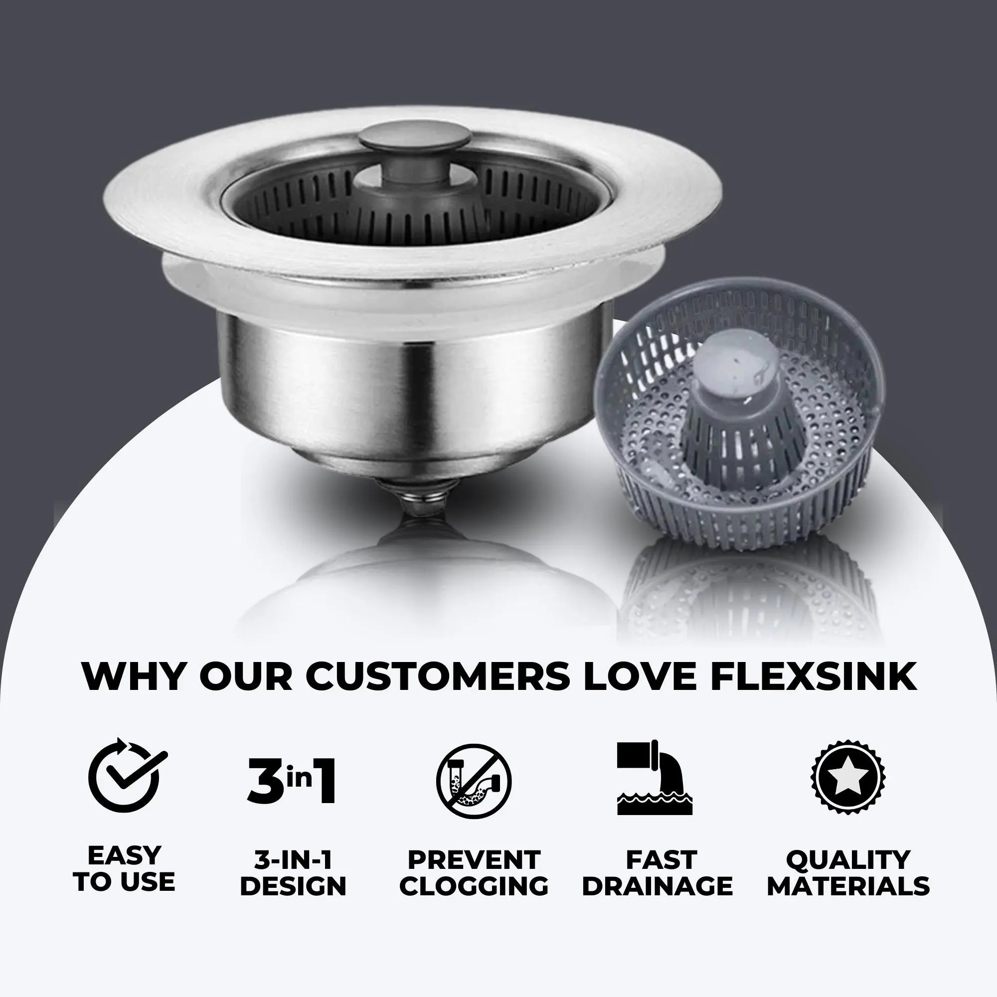 FlexSink 3-in-1 Push-Type Sink Aid & Stopper | BUY 1 GET 1 FREE (2PCS) Luxinsly