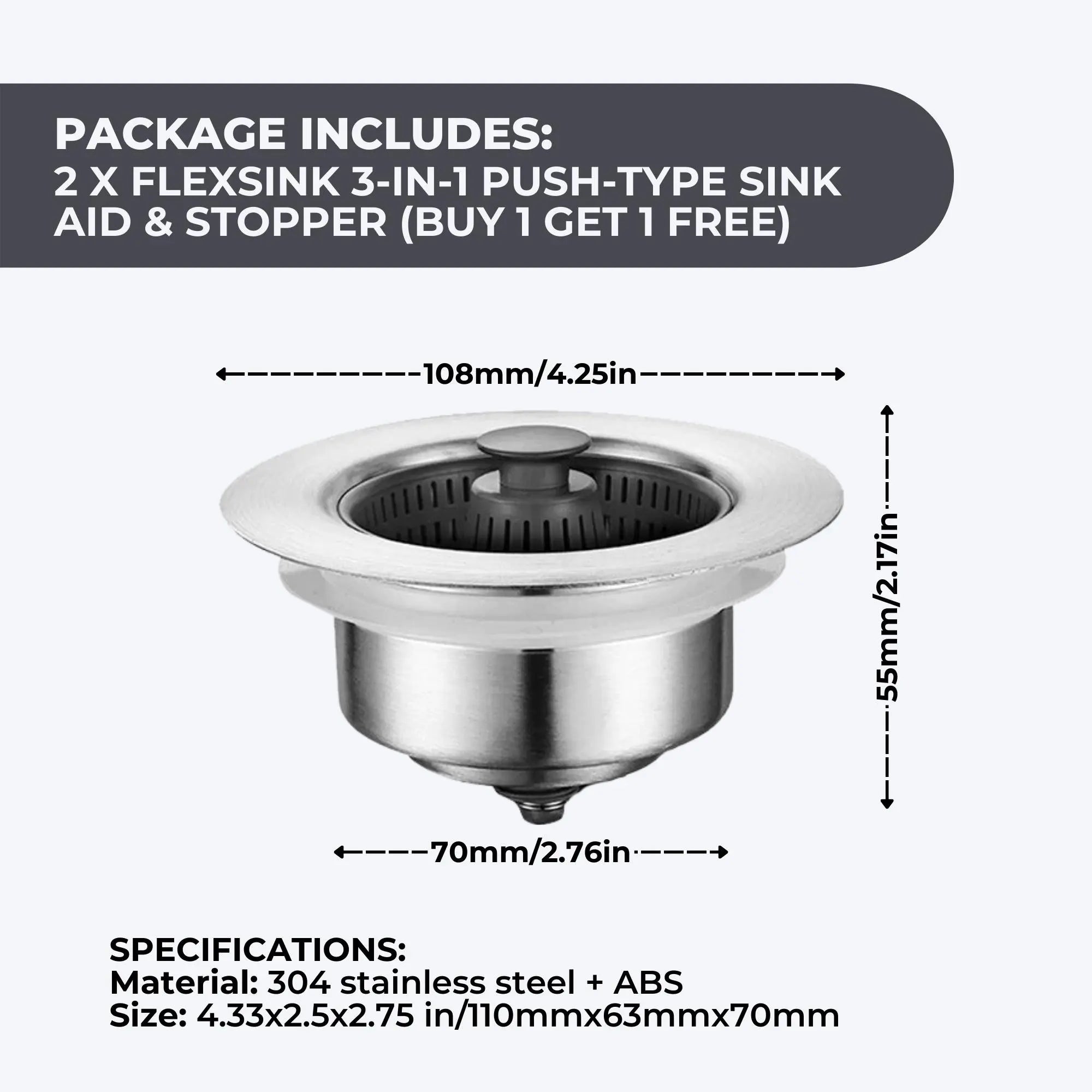 FlexSink 3-in-1 Push-Type Sink Aid & Stopper | BUY 1 GET 1 FREE (2PCS) Luxinsly