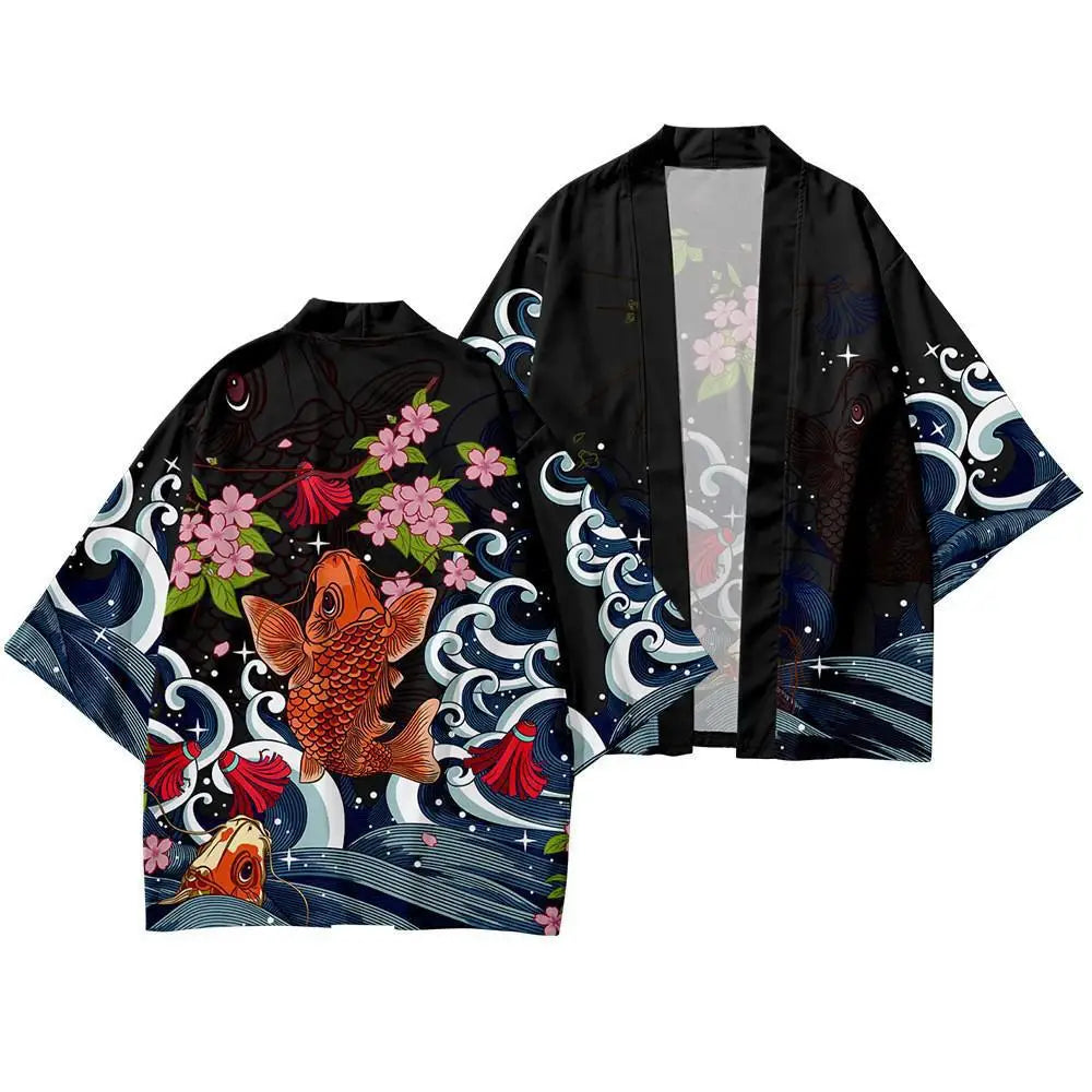 Japanese Kimono Cardigan and Pants Set: Unisex Yukata Haori Traditional Harajuku Tang Suit Cosplay Costume (Plus Size 6XL) - Luxinsly