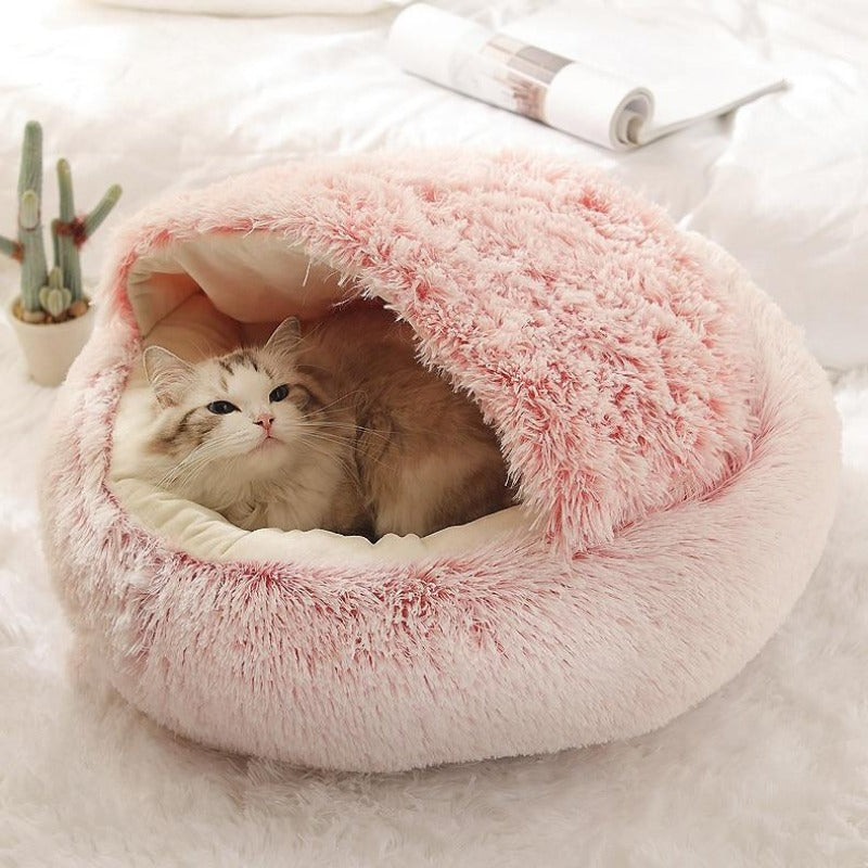 Round Plush Calming Cat Cave - Luxinsly