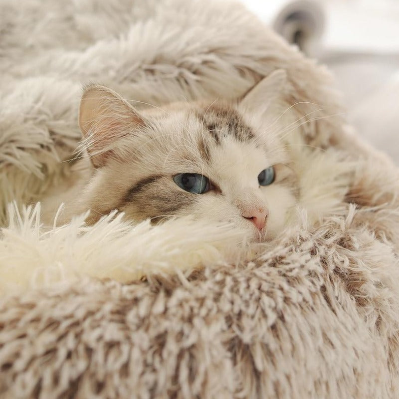 Round Plush Calming Cat Cave - Luxinsly