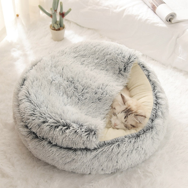 Round Plush Calming Cat Cave - Luxinsly