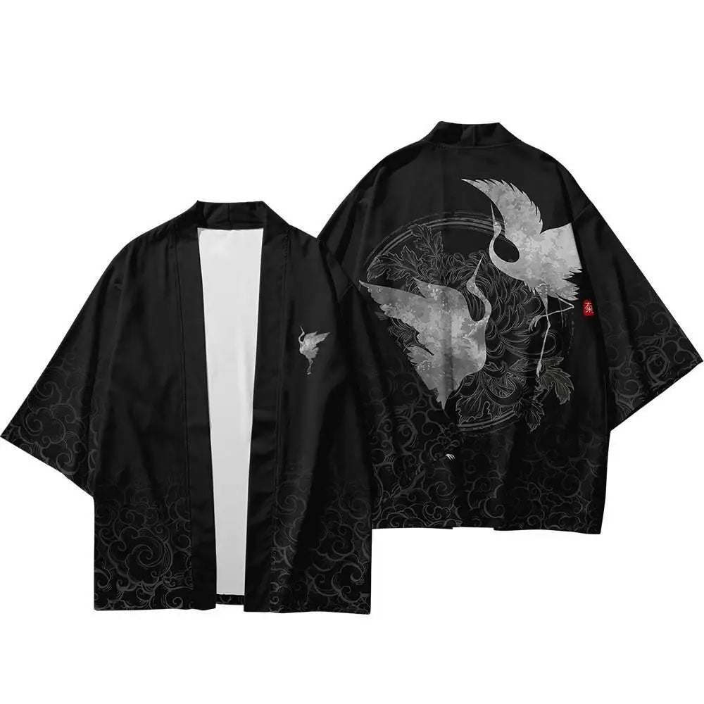 Japanese Kimono Cardigan and Pants Set: Unisex Yukata Haori Traditional Harajuku Tang Suit Cosplay Costume (Plus Size 6XL) - Luxinsly