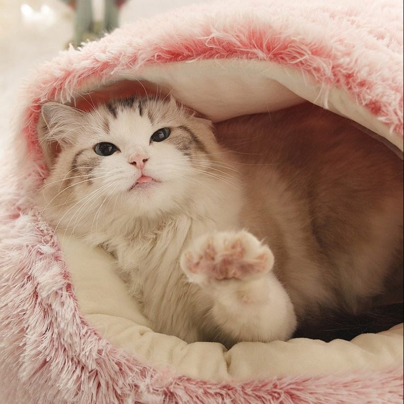 Round Plush Calming Cat Cave - Luxinsly