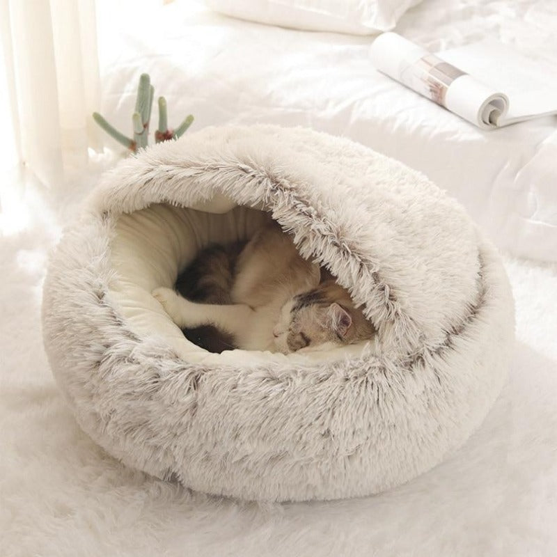 Round Plush Calming Cat Cave - Luxinsly