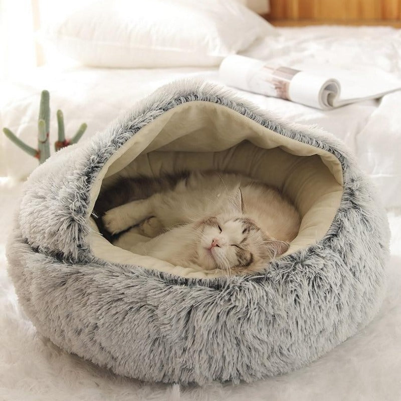 Round Plush Calming Cat Cave - Luxinsly