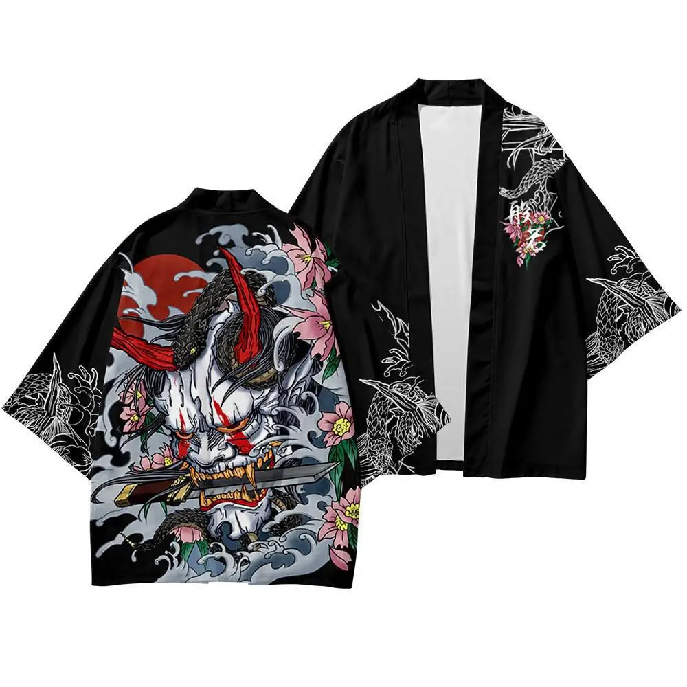 Japanese Kimono Cardigan and Pants Set: Unisex Yukata Haori Traditional Harajuku Tang Suit Cosplay Costume (Plus Size 6XL) - Luxinsly