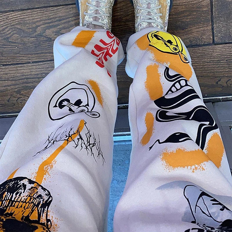 Y2K Harajuku Women’s High-Waist Sweatpants– Cartoon Skull Printed Streetwear - Luxinsly