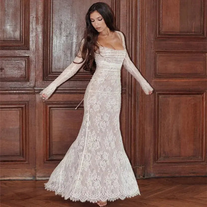 Long lace dress with drawstring and shawl | FINAL DAY OF SALE! Luxinsly