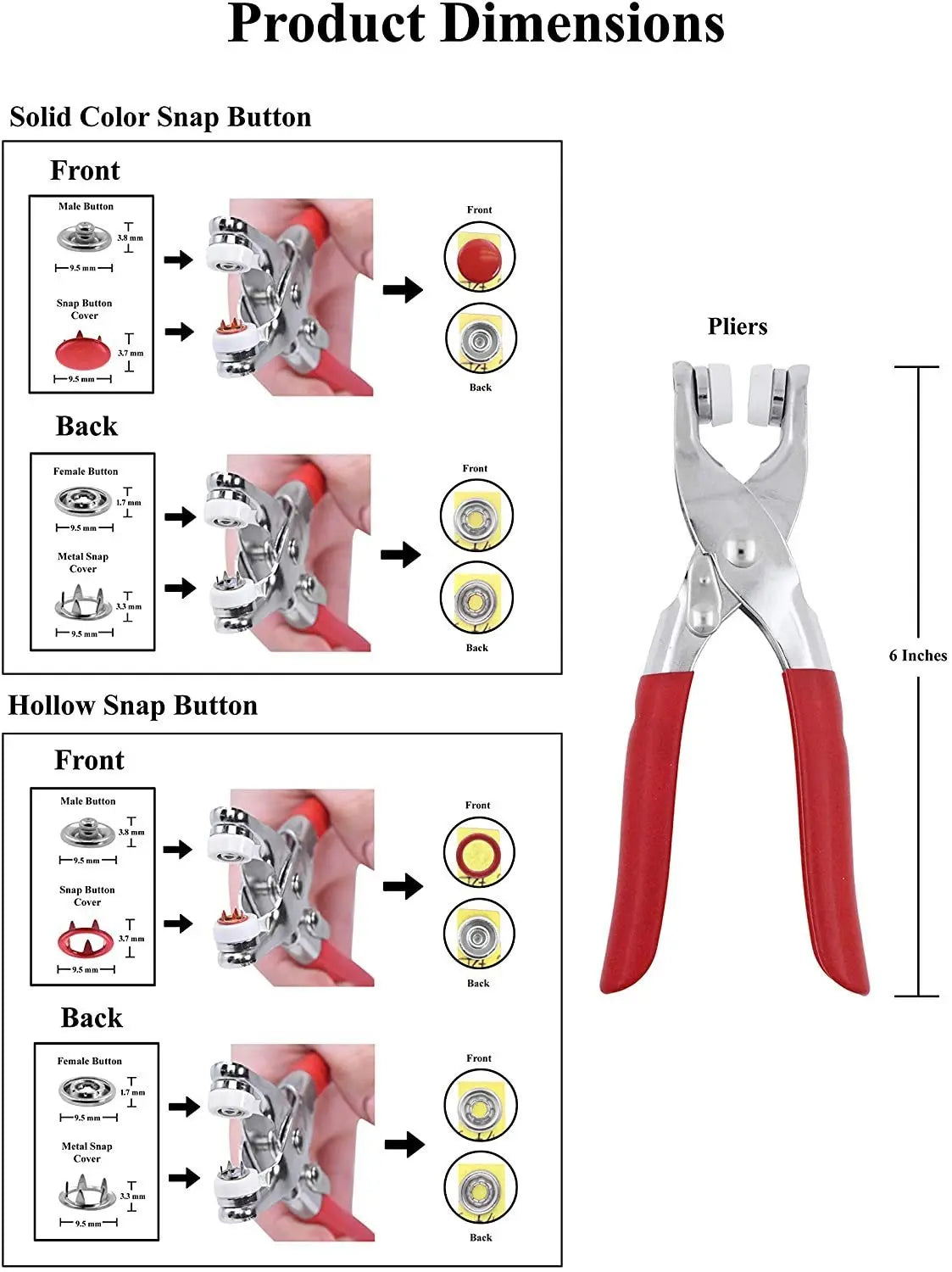 Metal Snap Buttons with Fastener Pliers Press Tool Kit Luxinsly