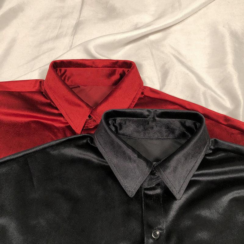 Velvet Collared Button-Up Shirt