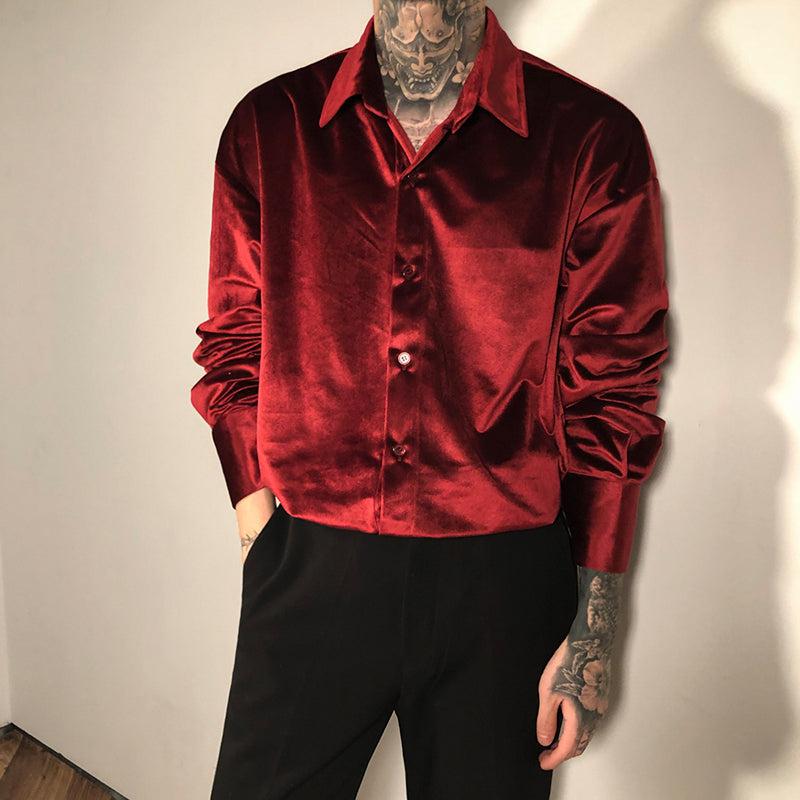 Velvet Collared Button-Up Shirt