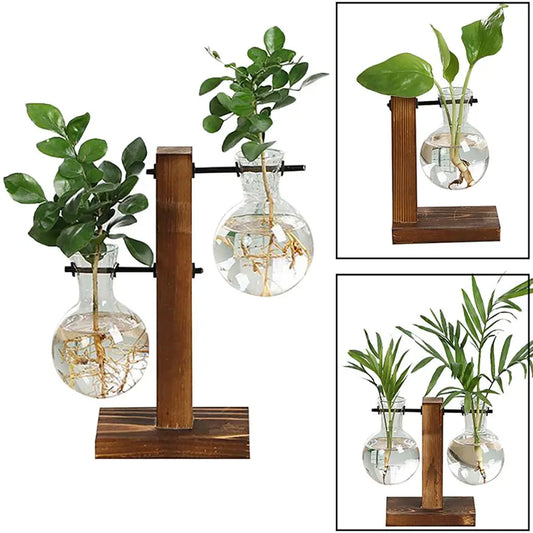 DIY Hydroponic Plant Vases: Wooden Frame Terrarium with Transparent Glass - Elegant Flower Decoration for Home Bonsai Décor - Luxinsly