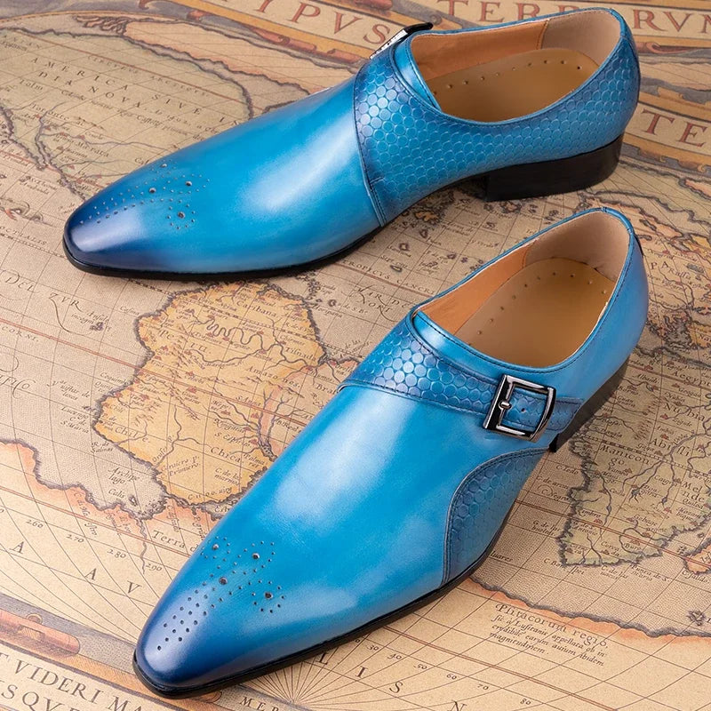 Elegant Men's Blue & Black Loafers | Breathable Handmade Leather Dress Shoes