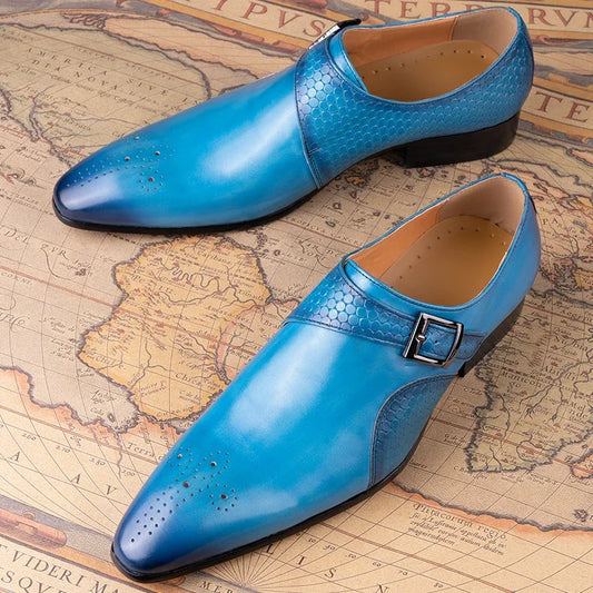 Elegant Men's Blue & Black Loafers | Breathable Handmade Leather Dress Shoes - Luxinsly