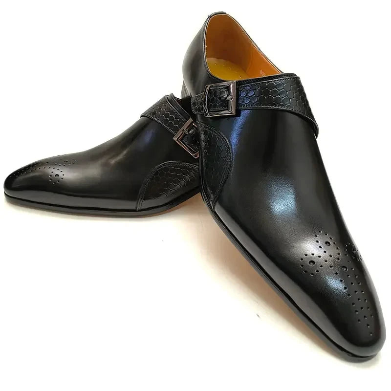 Elegant Men's Blue & Black Loafers | Breathable Handmade Leather Dress Shoes