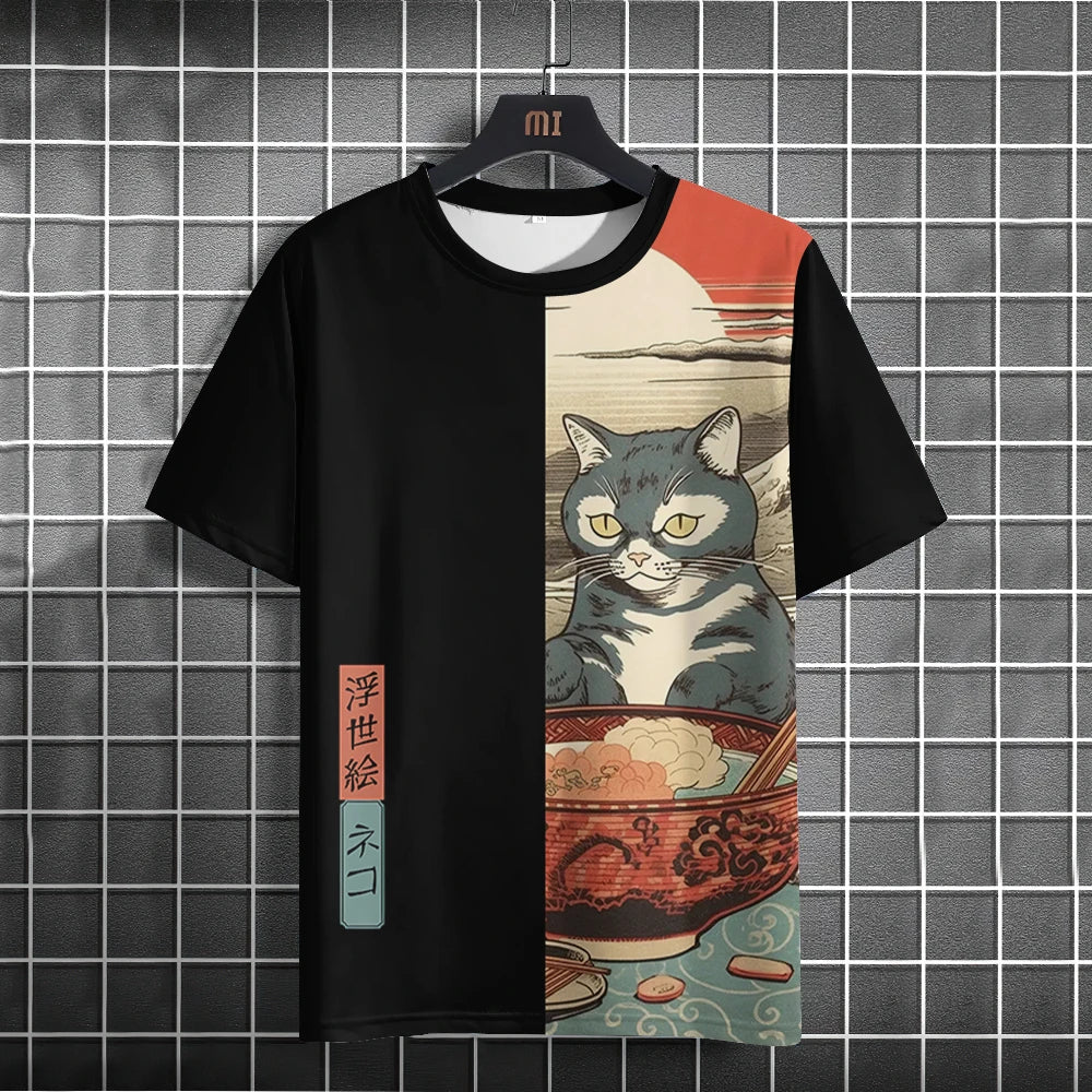 Japanese Samurai Cat 3D Print T-Shirt | Casual Fashion Tee for Men and Women