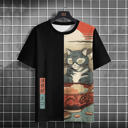 Japanese Samurai Cat 3D Print T-Shirt | Casual Fashion Tee for Men and Women - Luxinsly