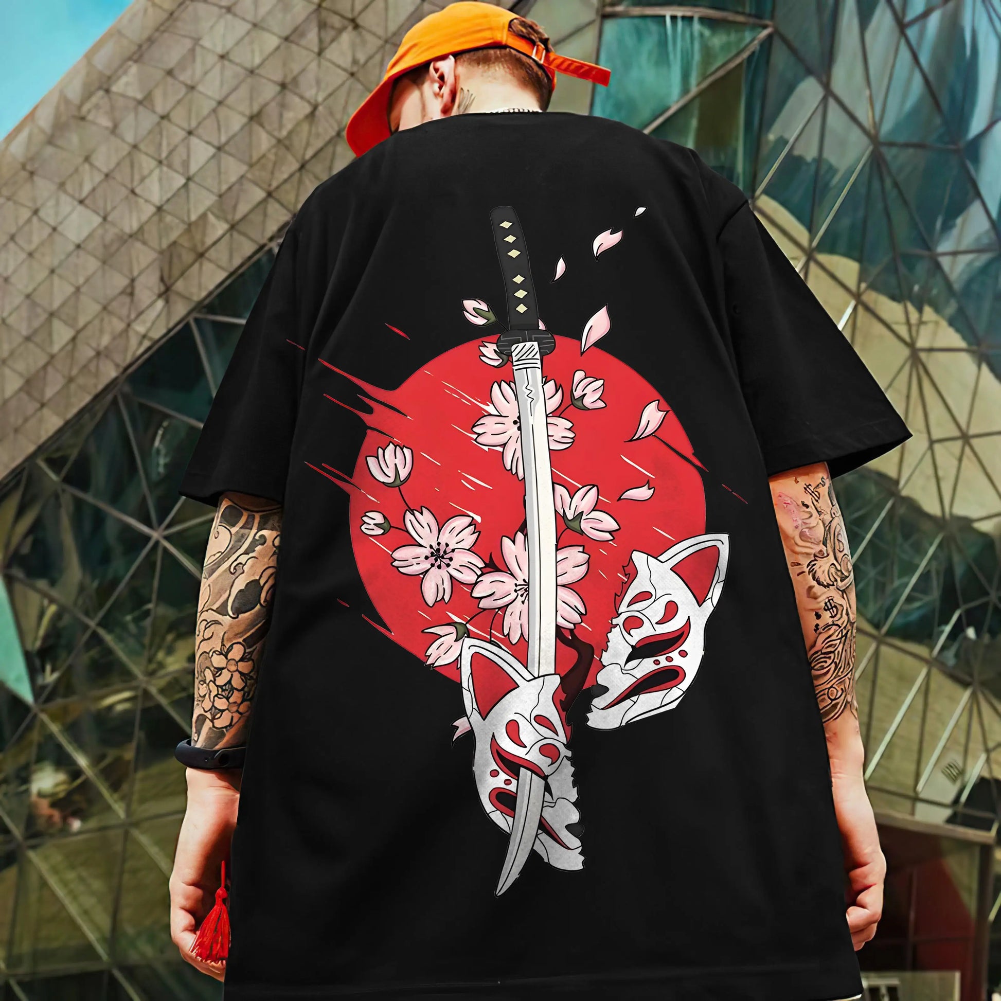 Men's Retro 3D Samurai Sword Print T-Shirt | Loose Fit Harajuku Style Short Sleeve Tee - Luxinsly