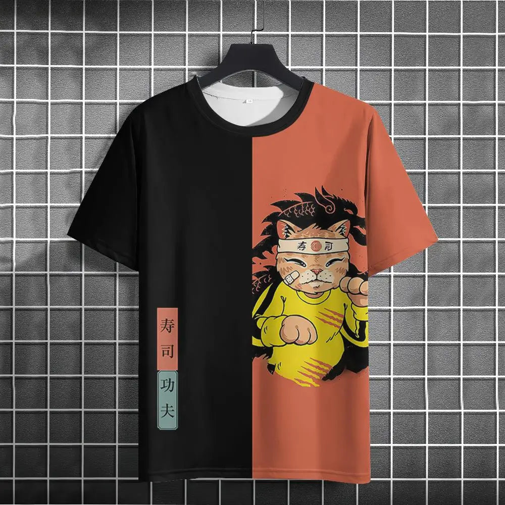 Japanese Samurai Cat 3D Print T-Shirt | Casual Fashion Tee for Men and Women - Luxinsly