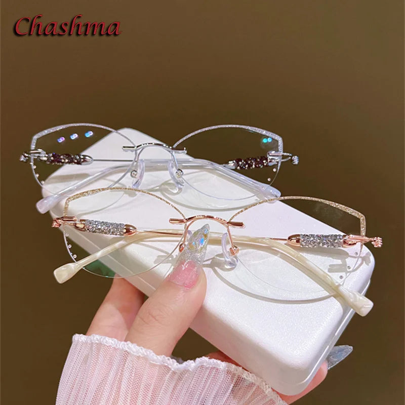 Luxury Women's Titanium Frame Eyeglasses with Transparent Glitter Lenses