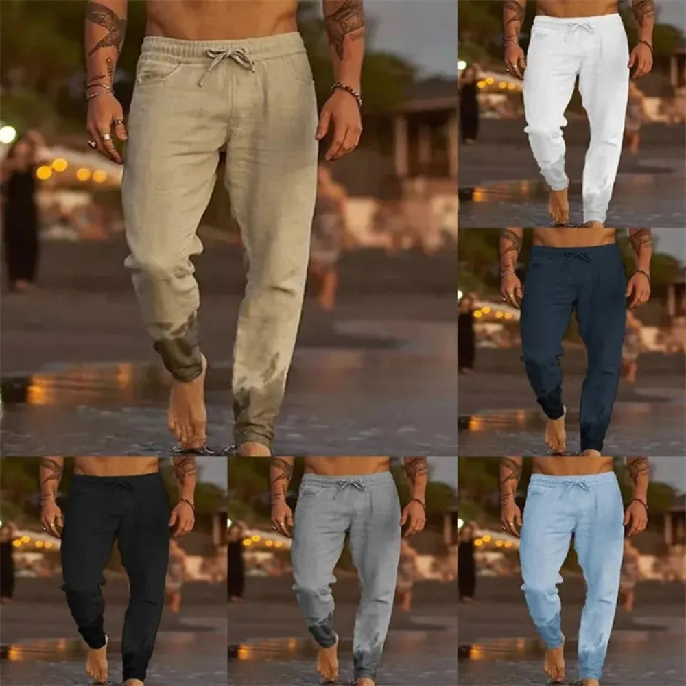 Men's Cotton Linen Beach Joggers – Casual Streetwear Loose Fit