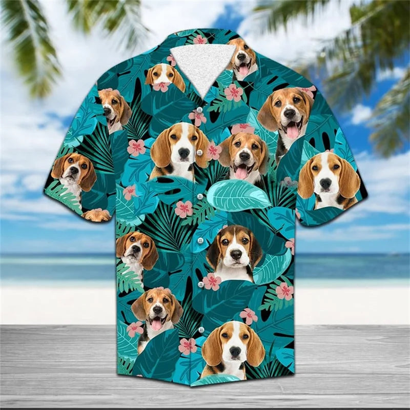 Hot Summer Hawaiian Shirt: Cool Floral Dog & Cat Pattern Short Sleeve Tops for Men, Women, and Children - Luxinsly