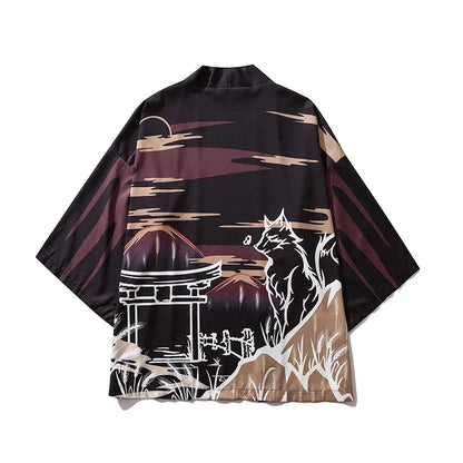 Bebovizi Japanese Wave Koi Print Kimono Cardigan Jacket: Men's Fashionable Japan-Style Streetwear Thin Coat 2019 - Luxinsly