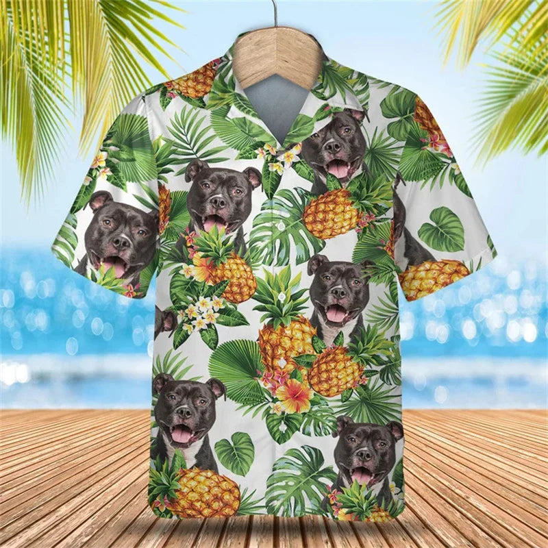 Hot Summer Hawaiian Shirt: Cool Floral Dog & Cat Pattern Short Sleeve Tops for Men, Women, and Children