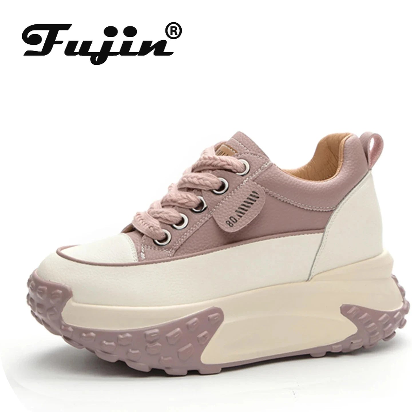 Fujin Genuine Leather 7cm Platform Wedge Sneakers: Breathable and Comfortable Chunky Shoes for Women – Spring, Summer, and Autumn Fashion