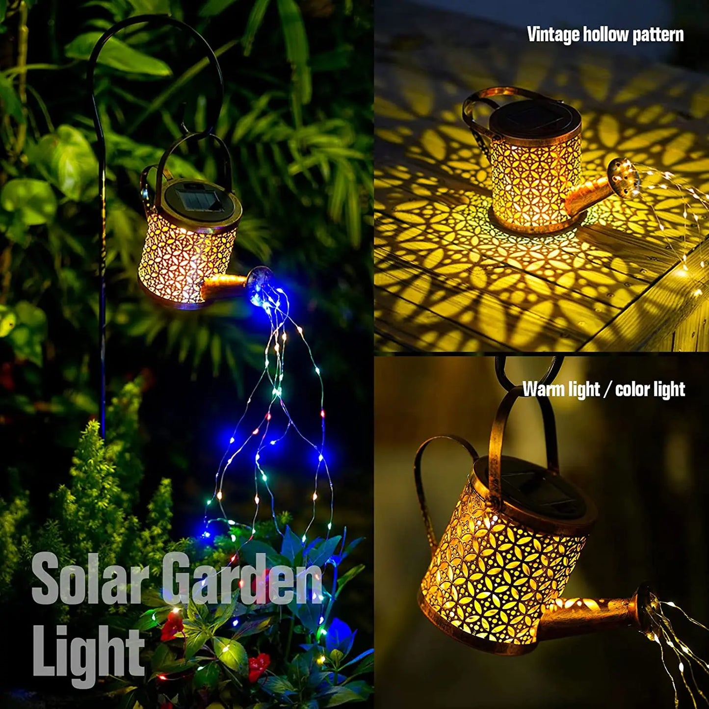 Solar Watering Can with Cascading Lights - Decorative Solar Waterfall Garden Light - Luxinsly