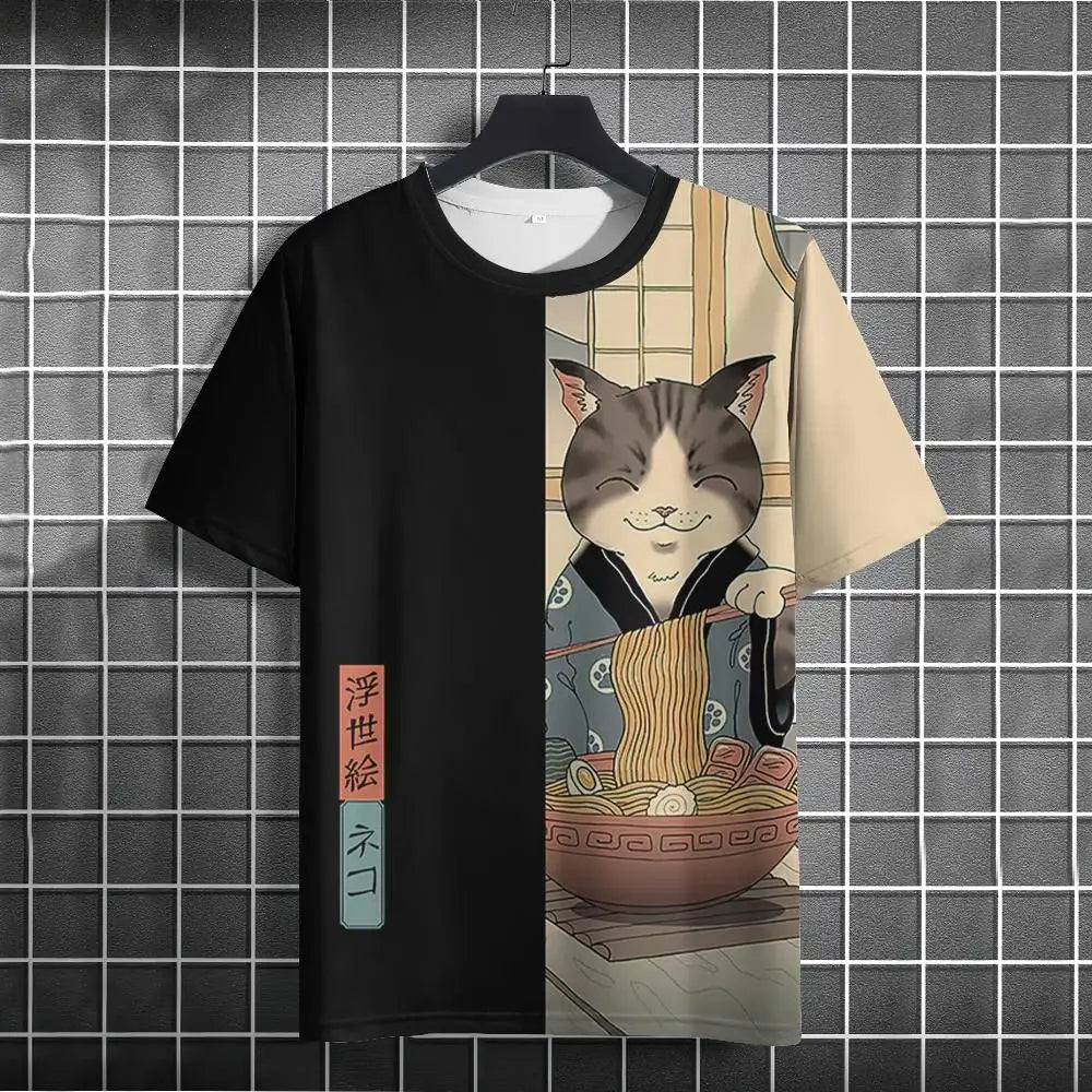 Japanese Samurai Cat 3D Print T-Shirt | Casual Fashion Tee for Men and Women